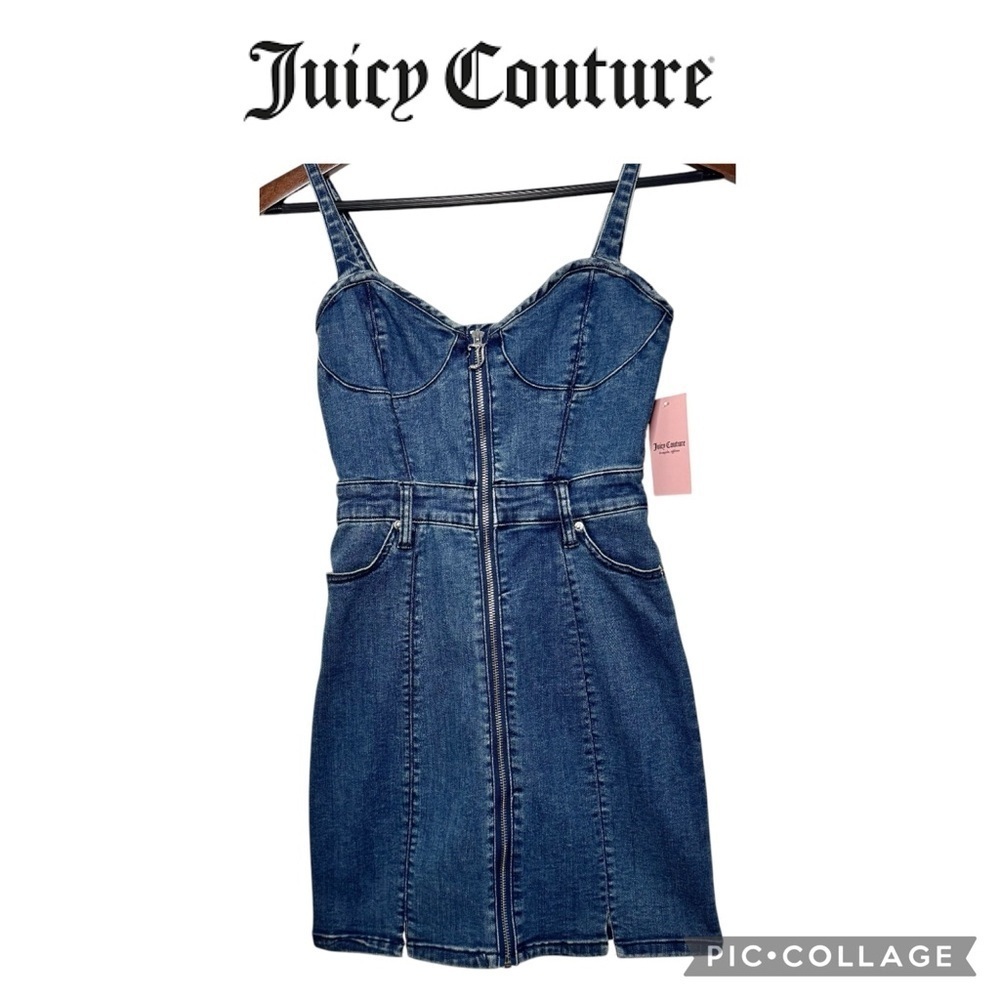 Juicy Couture Denim Sweetheart Neckline mini Dress dark Wash size XS NWT